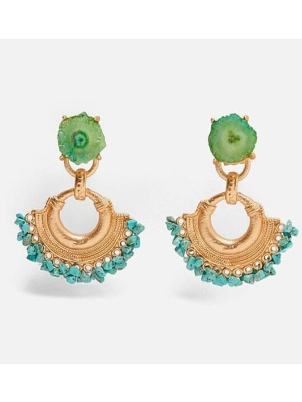Druzy Turquoise Gold Drop Dangle Raw Round Statement Fashion Earrings